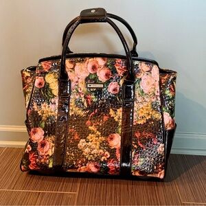 Cabrelli & Co Floral Rolling Briefcase Carry-On Patent Trim Wheels & Tele Handle